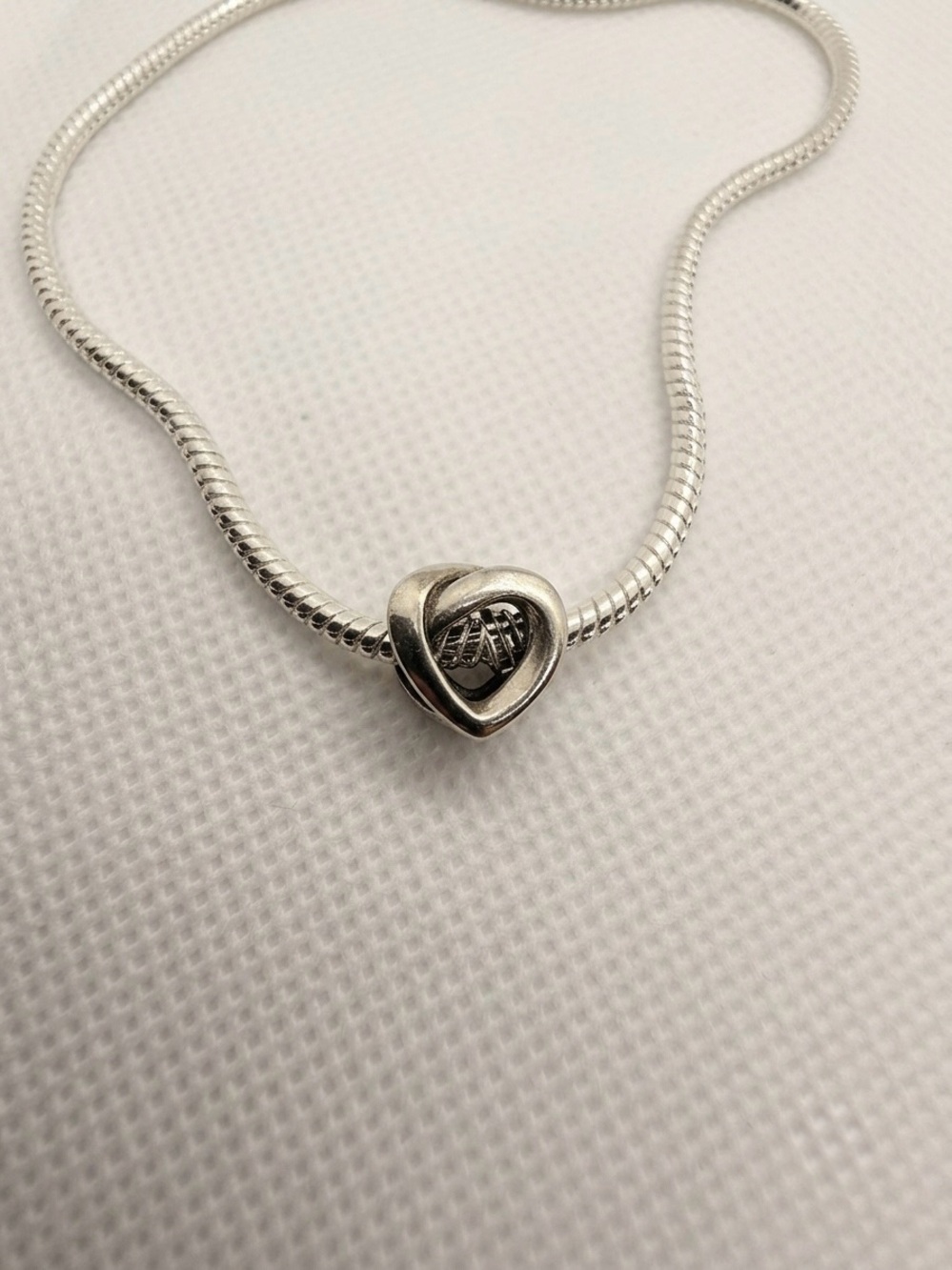 925 Sterling Silver Heart Charm Snake Chain Necklace - Silver